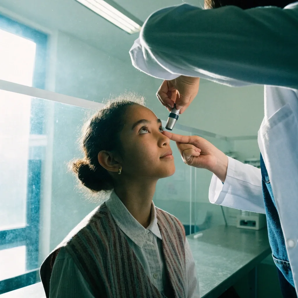 A single soft contact lens resting on a clean fingertip in cool daylight